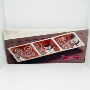 Vintage Belk Snowman 3 Section Metal Serving Plate Dish Christmas Holiday